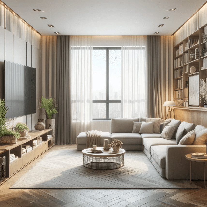 the living room of an airbnb