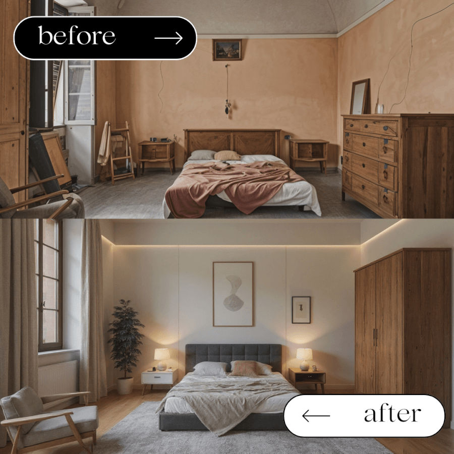 a before and after for a homeowner project