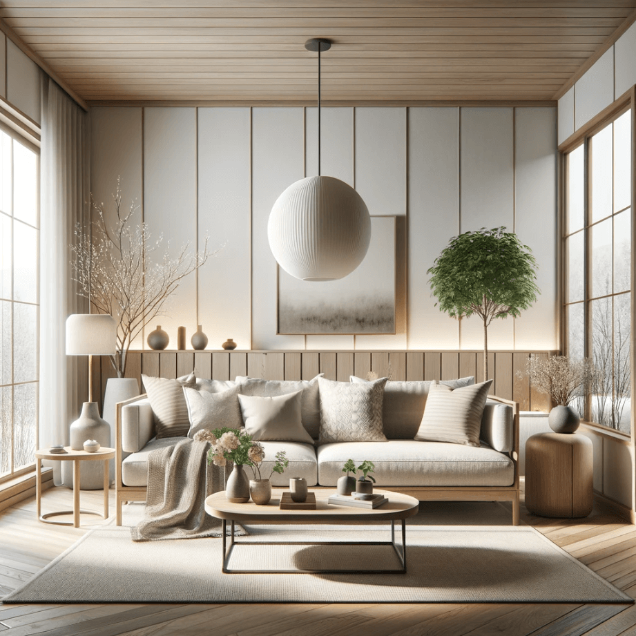 a living room designed in a japandi style