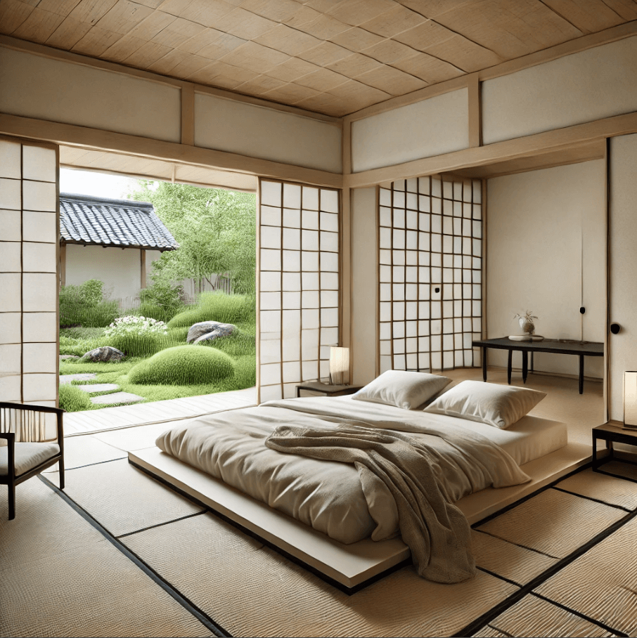 a bedroom designed in a japanese style