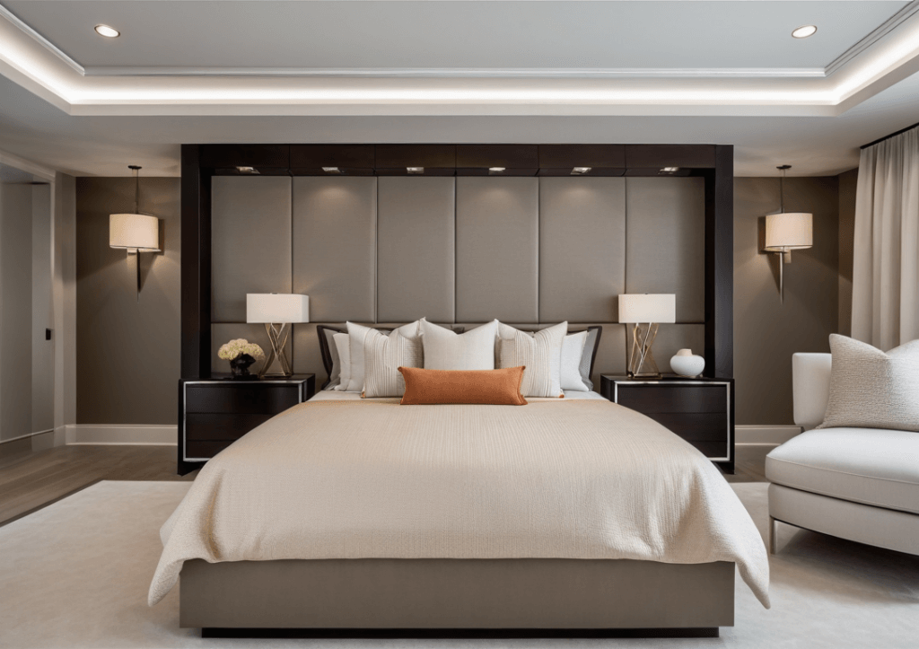 a luxury master bedroom designed in a modern