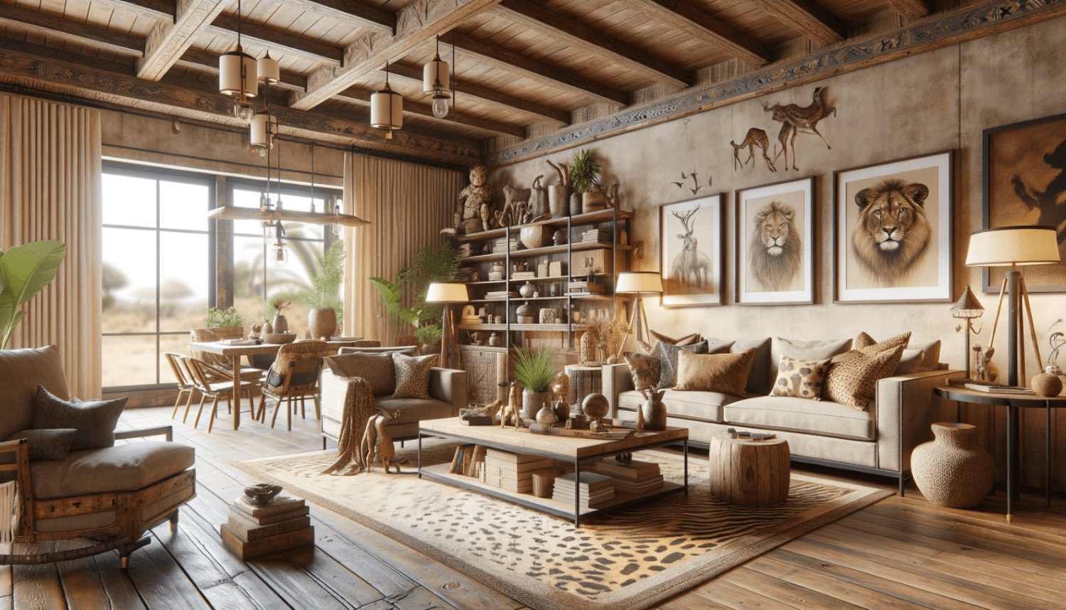 a living room designed in a safari style