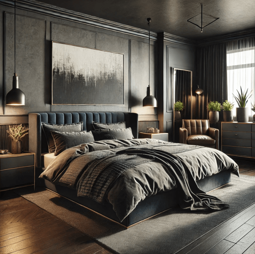a bedroom designed in a masculine style