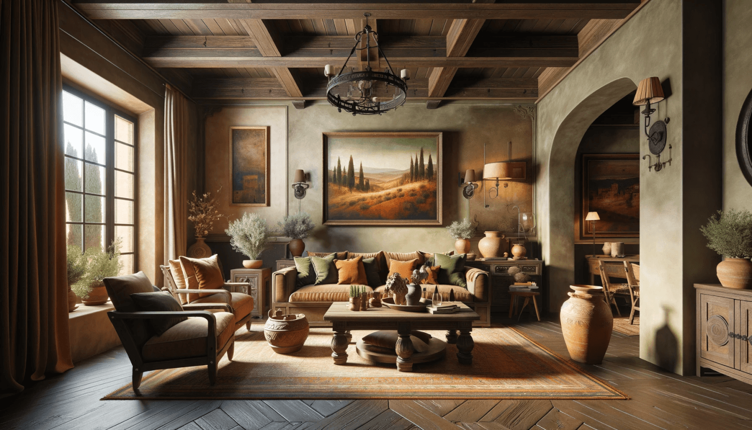 a living room designed in a tuscan style